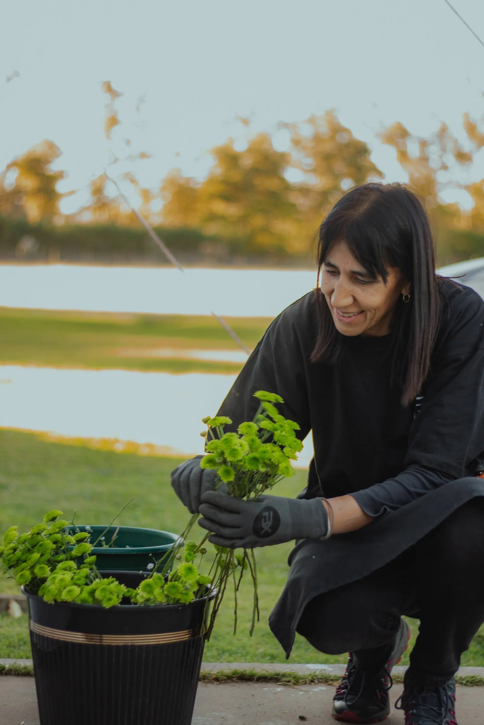 Sandra armando flores en el jardín